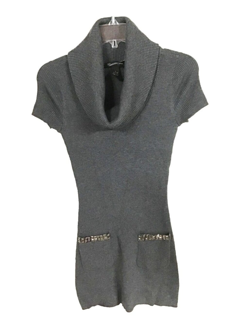INC International Concepts Small Gray Short Sleeve Cowl Neck Bodycon Dress